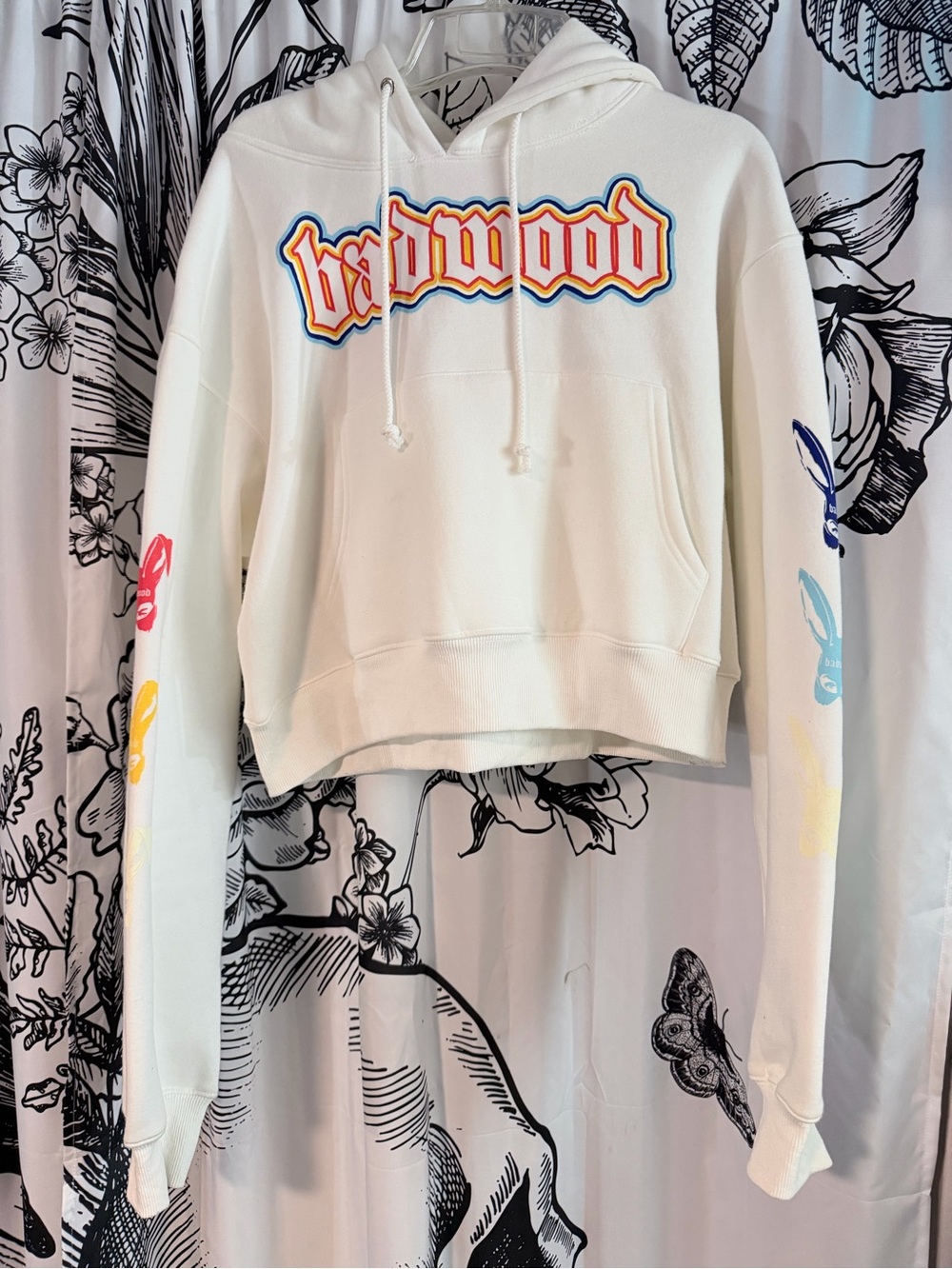 Badwood Cream Cropped Ski Hoodie with Multicolor Accents